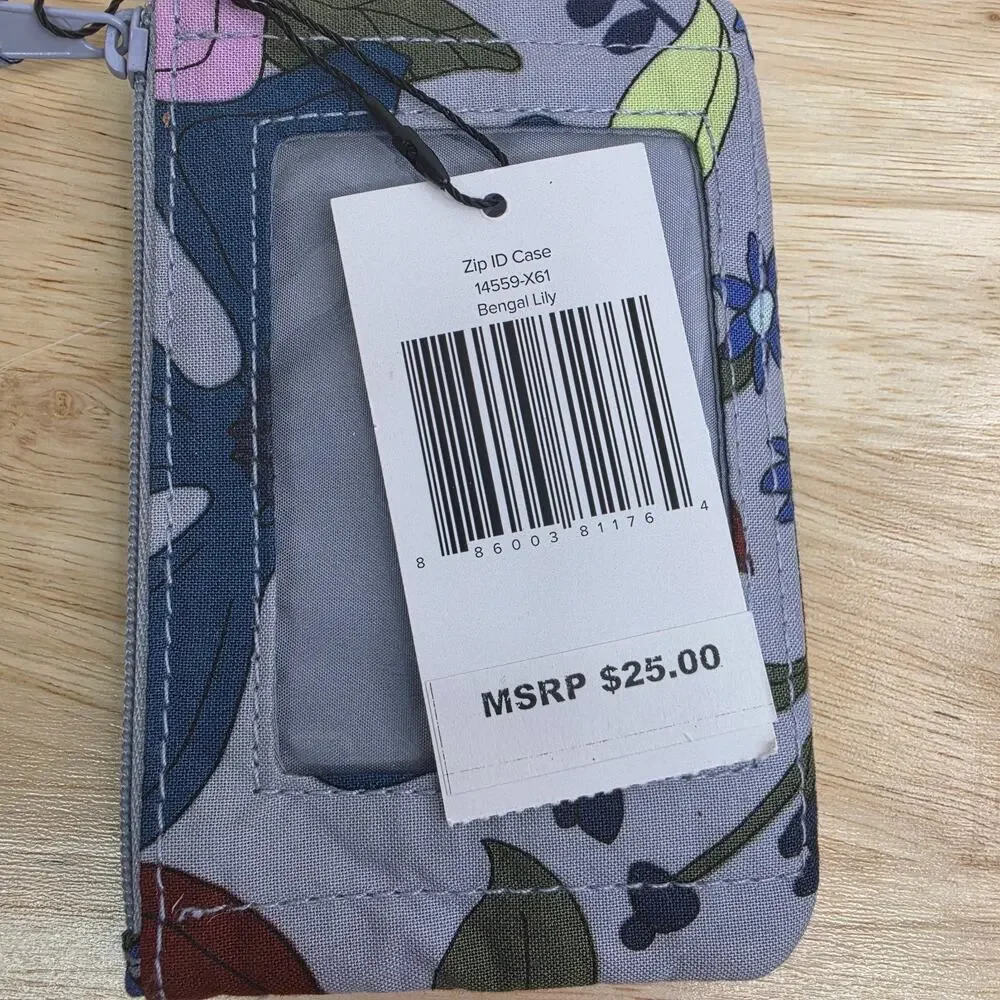 Vera Bradley Zip ID Case Bengal Lily Floral Keyring Coin ID Card Holder NWT